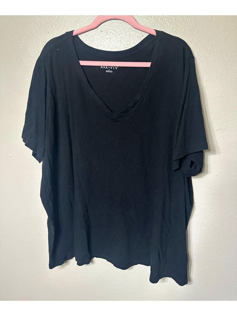 Ava & Viv Womens 3X Black V Neck Short Sleeve T Shirt Relaxed Fit Plus Size